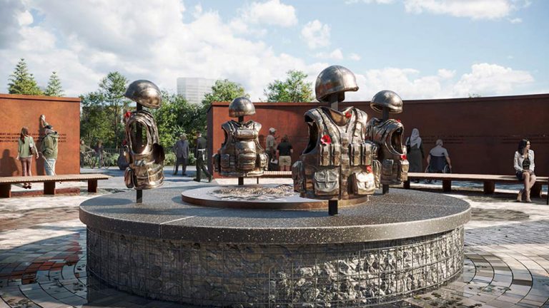 More than 10,000 people voted for a design put forward by Team Stimson for Ottawa’s Afghan war monument. It features a circular space inspired by an Indigenous medicine wheel, sectioned into four parts, with an inner sanctuary featuring four bronze flak jackets hanging from crosses.