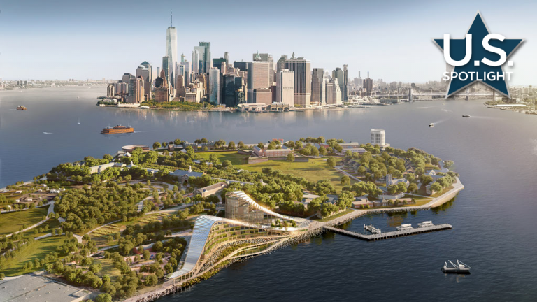Designed in a shape that is in keeping with the landscape of the 172-acre Governors Island in New York, the new Climate Exchange complex will feature eight-storey buildings, stepping down to four storeys in context with a number of historically protected buildings on the site.