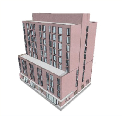 A proposed 10-storey mixed use building near Dundas and Ossington streets featuring 100 affordable residential units would meet the latest TGSv4 standards.