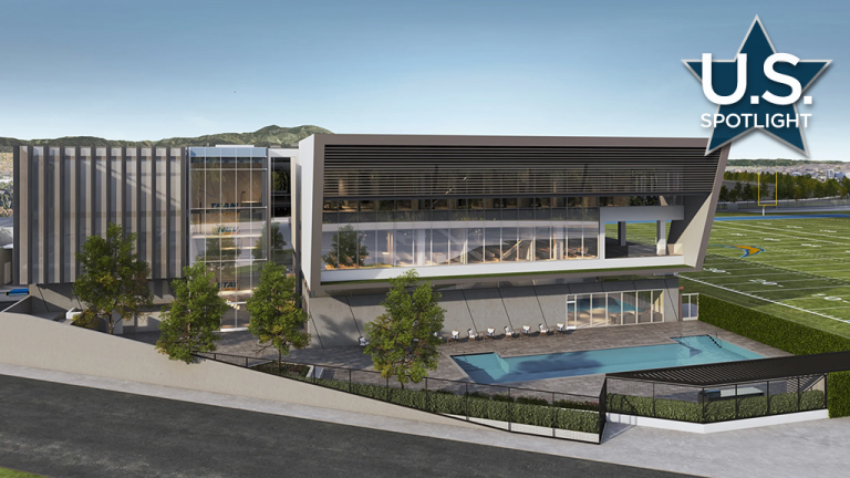 When the LA Chargers practice facility is complete in spring 2024, the 145,000-square-foot complex will contain a performance center and office for players, coaches, and staff, a rooftop hospitality club, full eSports gaming and content studios and a 3,100-square-foot media center.
