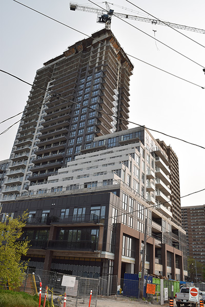 Canada’s construction sector will be hard pressed to reach the lofty homebuilding goals agencies such as the CMHC have set,  Independent Contractors and Businesses Association president Chris Gardner suggested during a recent webinar discussion. Pictured: new homes under construction in Toronto this spring.