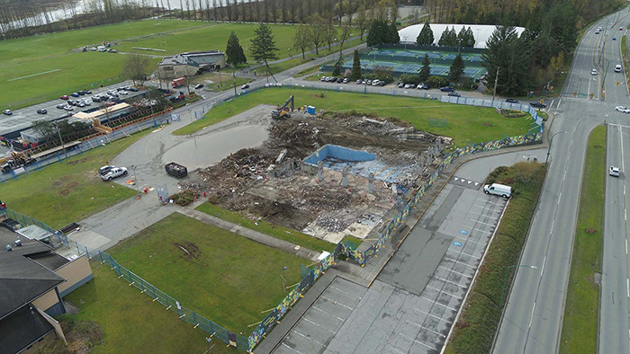 The demolished remains of the C.G. Brown Memorial Pool make way for the new Burnaby aquatic centre in the Burnaby Lake Sports Complex.