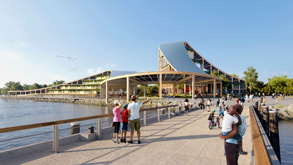 The Exchange’s new 4.5-acre outdoor public space will feature a plaza welcoming visitors from the rebuilt Yankee Pier, the main arrival and departure point.