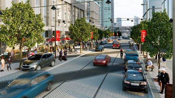 The Calgary Municipal Land Corporation, as development manager, is leading the delivery of the project on behalf of its partners at the Calgary Stampede. Industry partners IBI Group and O2 Planning + Design are leading the public realm design of the new roadway, with electrical led by Designcore Engineering and AECON as contractor.