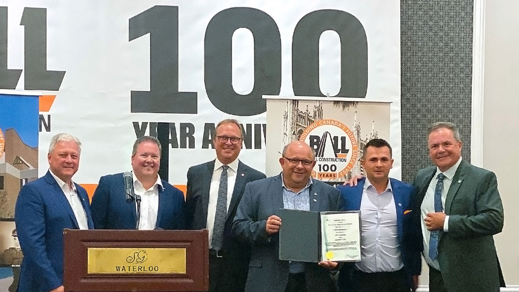 Ball Construction celebrated 100 years in the construction business recently in Waterloo, Ont. Harold and Frank Ball started the business as Ball Brothers General Contracting in 1923 out of Frank’s house in downtown Kitchener. The company is still headquartered in Kitchener today.