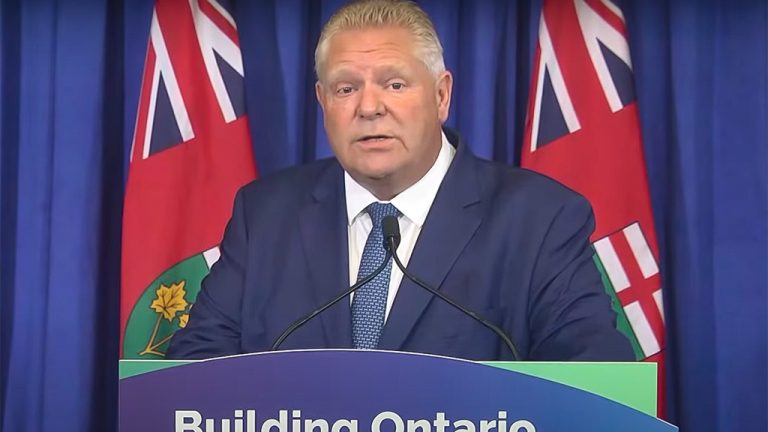 Doug Ford at a press conference.