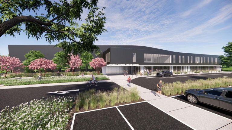 Construction of the City of Surrey’s Cloverdale Sport and Ice Complex began in August 2022. Along with new National Hockey League-size ice sheets, the project will have seating for 200 spectators on each rink, multi-purpose and community rooms, change rooms, concessions and a parking lot.