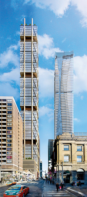 As of Oct. 4, 2023, concrete columns and walls had only been poured up to the 40th floor but the project isn’t slated for completion until March 2025.
