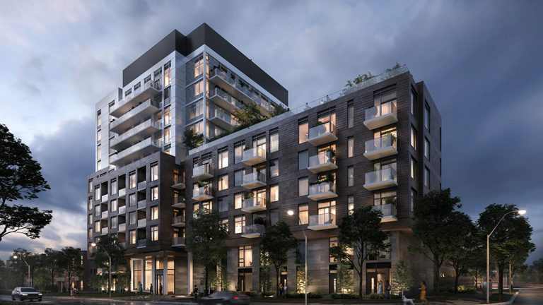Mattamy’s BLVD Q mid-rise residence on the Queensway in east Toronto was designed by TACT Architecture.