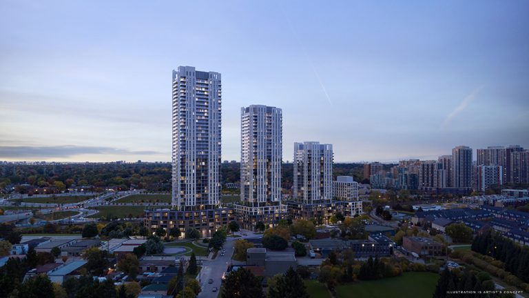 EllisDon’s new Arcadia District development in west Toronto will feature four condo towers ranging from 12 to 42 storeys.
