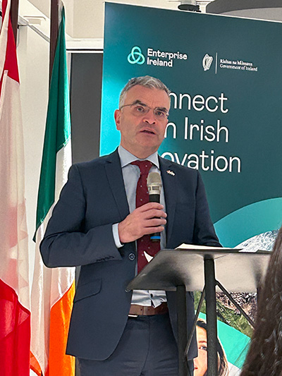 Dara Calleary, Ireland’s minister of state for trade promotion, digital, and company regulation (left), was on-hand for the launch. He met with construction industry leaders to discuss how the skills and products of Irish companies can benefit construction companies in Canada.