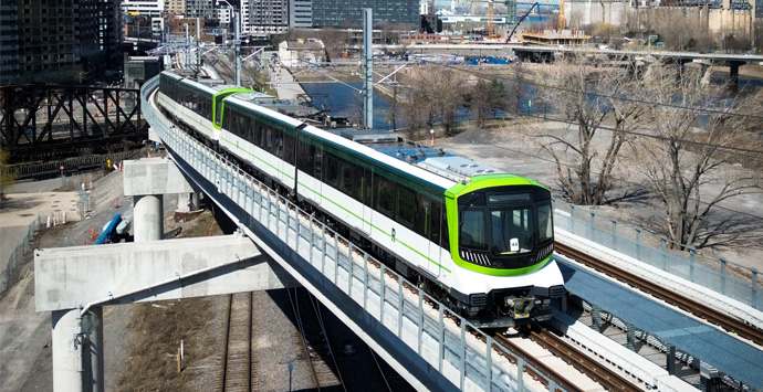 Transit Triumph: phase one of Montreal’s new 67-kilometre electric automated light rail system, the REM, opened July 28 after five years of construction and testing. Pictured, a dry run along the South Shore line.