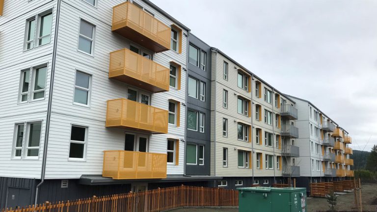 This new apartment in Sooke, B.C., built by Scansa Construction, features two stairwells, but public consultation in 2024 may determine that one stairway is sufficient in future builds.