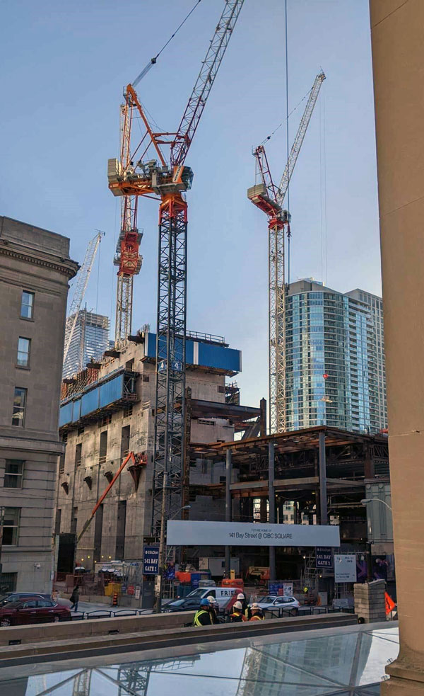 Most Ontario government reforms to crane safety regulations took effect Jan. 1 with others delayed one year to give stakeholders an opportunity to comply. Pictured: A Toronto jobsite in early 2023.