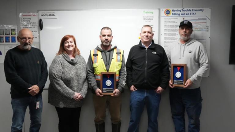 Dan Dombrow and Mike Isble, the Captain and First Mate of the Bridging North America Rescue Boat, were recipients of the Fluor’s Silver Medallion of Safety at a presentation held on February 2.
