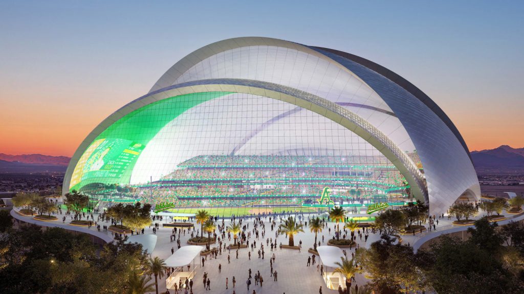 The Oakland Athletics and their design teams released renderings of the club's planned $1.5 billion stadium in Las Vegas that show five overlapping layers with a similar look to the famous Sydney Opera House.