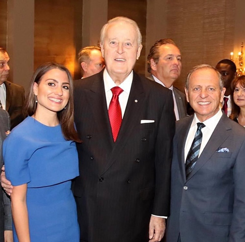 Victoria and Joseph Mancinelli met with former prime minister Brian Mulroney (centre) at a dinner in 2019.