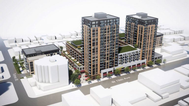 The City of Vancouver has received an application to rezone the former West Point Grey Safeway site from C-2 (Commercial) District to CD-1 (Comprehensive Development) District. The proposal is to allow for a mixed-use development comprised of two six-storey buildings and a central building with a 17-storey and a 19-storey tower.