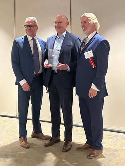 The Community Leader Award was presented to Bruce Sonnenberg of PCL Constructors Canada Inc. by 2023 TCA chair Jeff Murva and president and CEO John Mollenhauer.