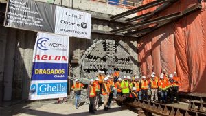 Tunnel boring machine breaks through extraction shaft on Eglinton Crosstown West extension