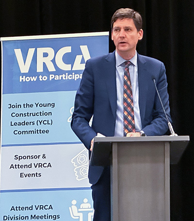 Premier David Eby addressed Vancouver’s construction community on April 11 at the Vancouver Regional Construction Association’s Construction Conversations event.