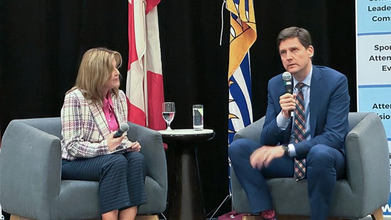 VRCA president Jeannine Martin and B.C. Premier David Eby answered questions from construction stakeholders at a Construction Conversations event held April 11 in Vancouver.