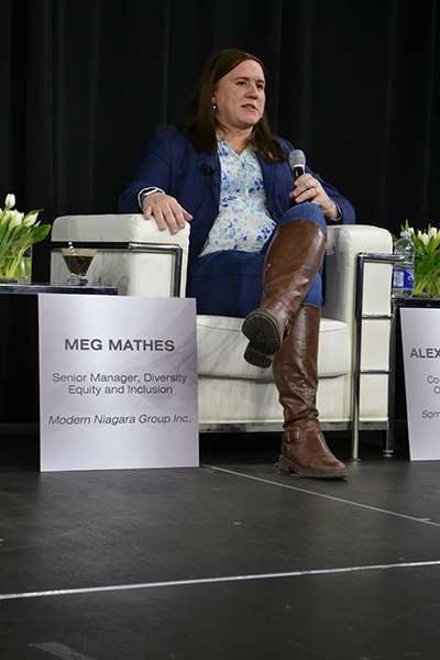 Meg Mathes, an openly transgender woman, talked about how she got into the construction industry and the strides she has made since.