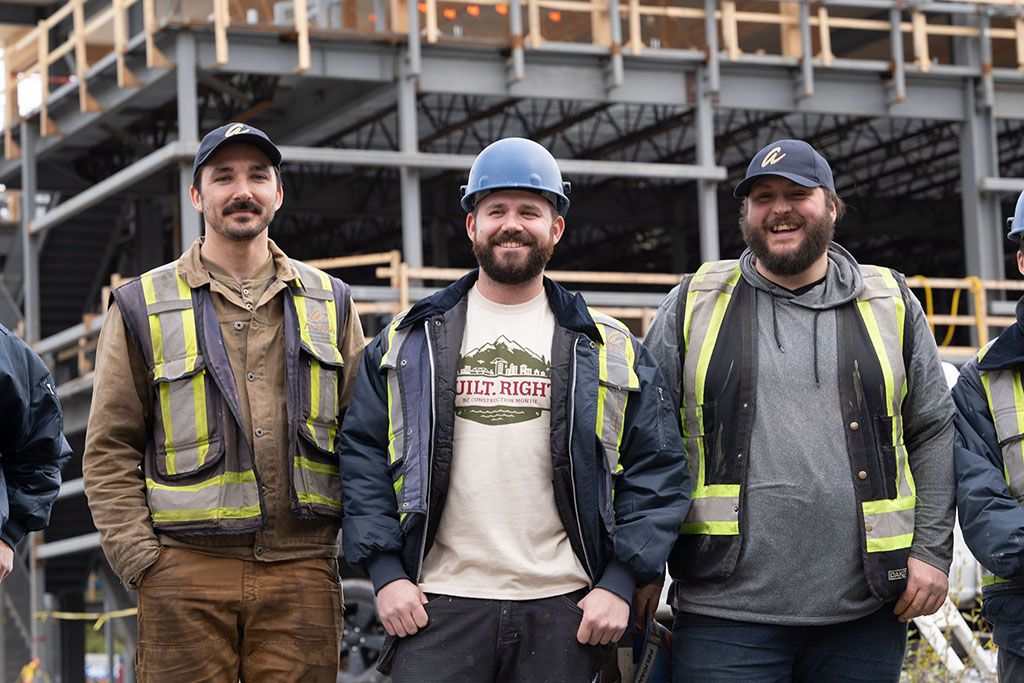 Workers at a Kelowna site celebrate BC Construction Month, which mixes appreciation for those in the industry and advocacy on ongoing issues.
