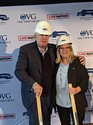 Oak View Group CEO Tim Leiweke joined Hamilton Mayor Andrea Horwath in celebrating the kickoff of the Hamilton arena renovation project May 16.