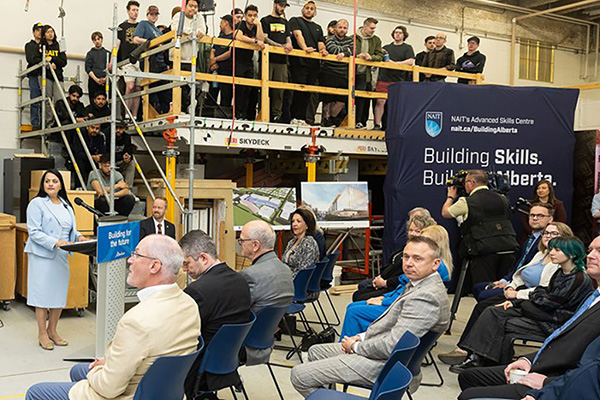 Alberta Minister of Advanced Education Rajan Sawhney announces provincial government funding of $43 million for the new NAIT Advanced Skills Centre project.