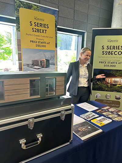 Aura Poddar of Habitat28, which specializes in tiny houses, was one of the exhibitors at the modular housing showcase during the Affordable Housing Summit at the University of Toronto’s Scarborough Campus.