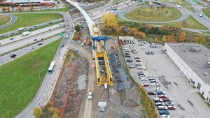 CDPQ Infra is a member of one of three teams invited to respond to the request for proposals for the federal HFR project. Pictured: work proceeds on the West Island branch of Montreal’s REM project, spearheaded by CDPQ Infra.