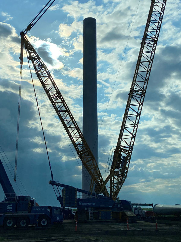 The mid-section of one of 28 wind turbines being erected in Paintearth County, Alta.