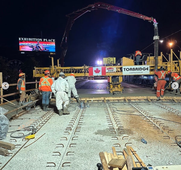 Crews working on the project got the deck ready for the concrete pour. They then worked overnight on the concrete pour.