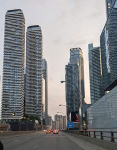 Today’s housing productivity, measured as workers per unit constructed, falls well short of the output of the 1970s to 1990s. Pictured, Toronto highrises.