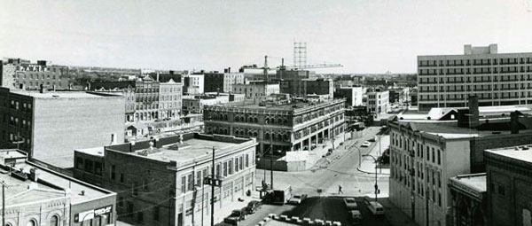 Shown is a historical photo of the PSB building.