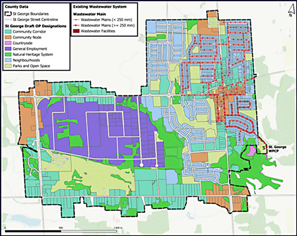 Pictured is a map of the St. George community in Brant County, Ont. that the current St. George Water Pollution Control Plant services. It is slated to undergo an expansion.