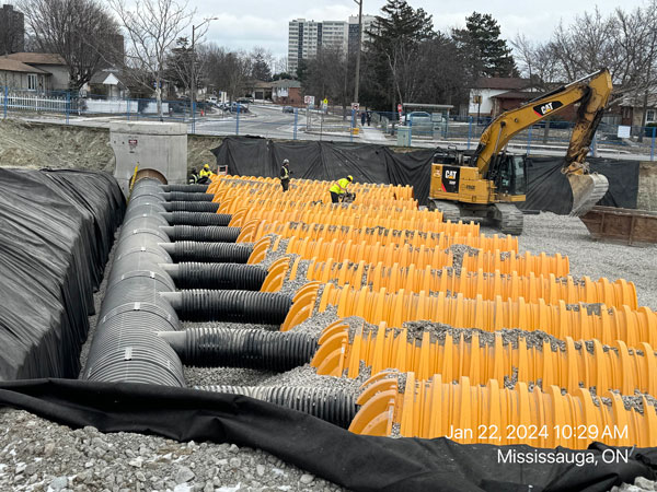 Varying in size from 14,100 square metres at Sandalwood Park to 5,250 square metres at Mississauga Valley, the tanks are designed to hold back stormwater and then slowly release the flows stemming from large severe storms such as those which occurred in July and August.