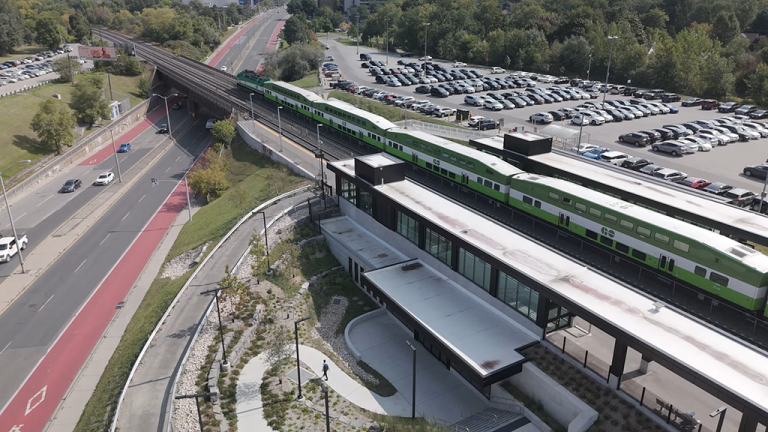 BuildForce Canada forecasts spending on roads and bridges in Ontario through to 2028 will total $9.8 billion. Pictured, recently completed works at the Eglinton GO station in Toronto, part of the GO expansion project.