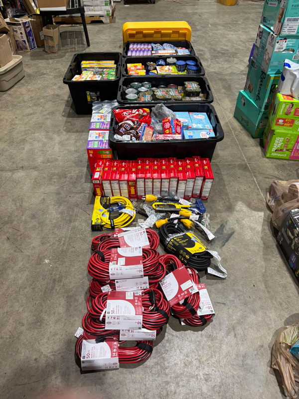 Pictured are some of the food supplies and equipment donated to Yoder Construction for distribution to victims of Hurricane Helene in North Carolina.