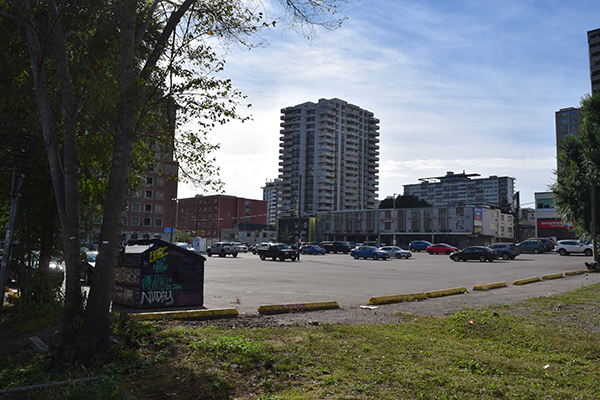 Downtown Hamilton has extensive underused parking lots that are ripe for development. Pictured, three towers are proposed for this Main Street site.