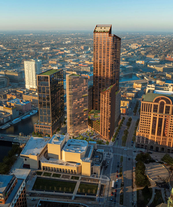 Development of Milwaukee’s Marcus Center for the Performing Arts will feature a 186.8 metre mixed-used MTC tower.