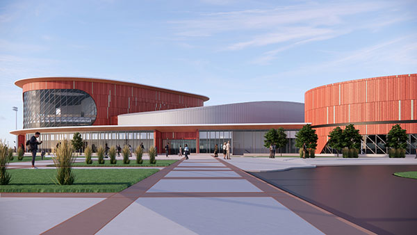 Renderings show a modern-looking building with clean lines and a large entranceway. The exterior was inspired by SAIT’s logo. Elements of the design were chosen to complement the architecture. The integration of Indigenous knowledge and practices into the design is still in development.