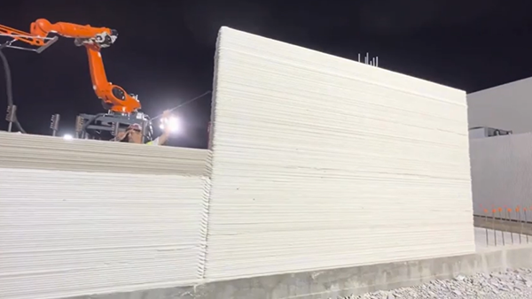 Vertical wall 3D printed by Alquist in Athens, Tenn., for Walmart. Jobsite image from Alquist 3D.