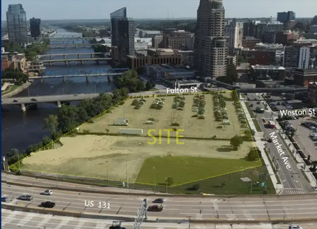 Site rendering of mixed-use Fulton and Market property in Grand Rapids, MI.