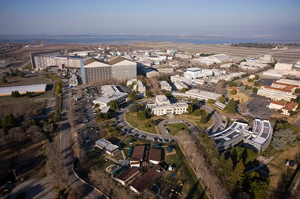 Aerial view of Ames Research Center at Moffett Field in California’s Silicon Valley. 