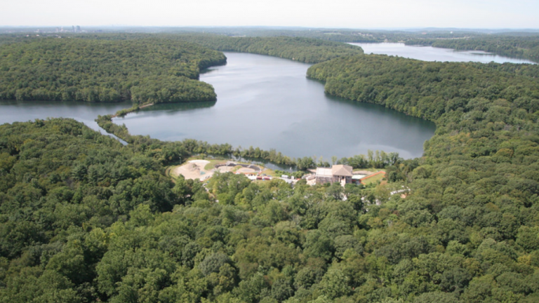 Aerial view of the Kensico Reservoir, located around 15 miles north of New York City.