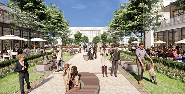 A pedestrian promenade will link the medical center, parks and retail including restaurant patios.