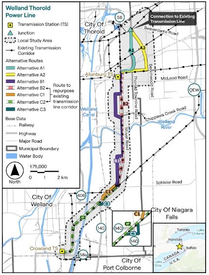 Welland Thorold powerline project map