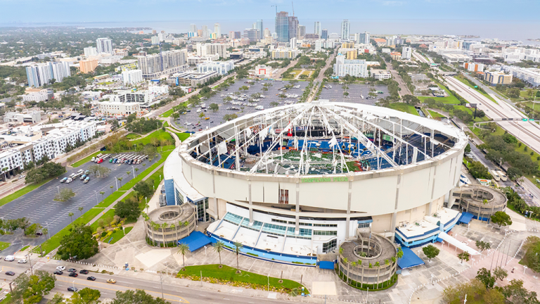 Tropicana Field with it's roof damaged from Hurricane Milton.